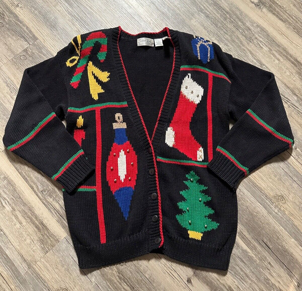 Vtg Colter Bay Christmas Sweater Button Holiday 1990's Mom Grandma Tree Stocking